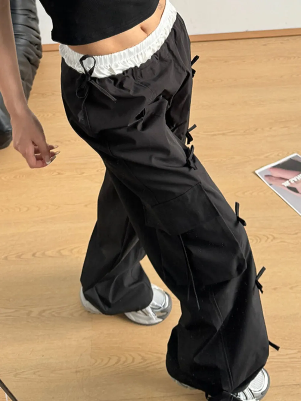 Cargo Wide Leg Pants with Bow Tie Details