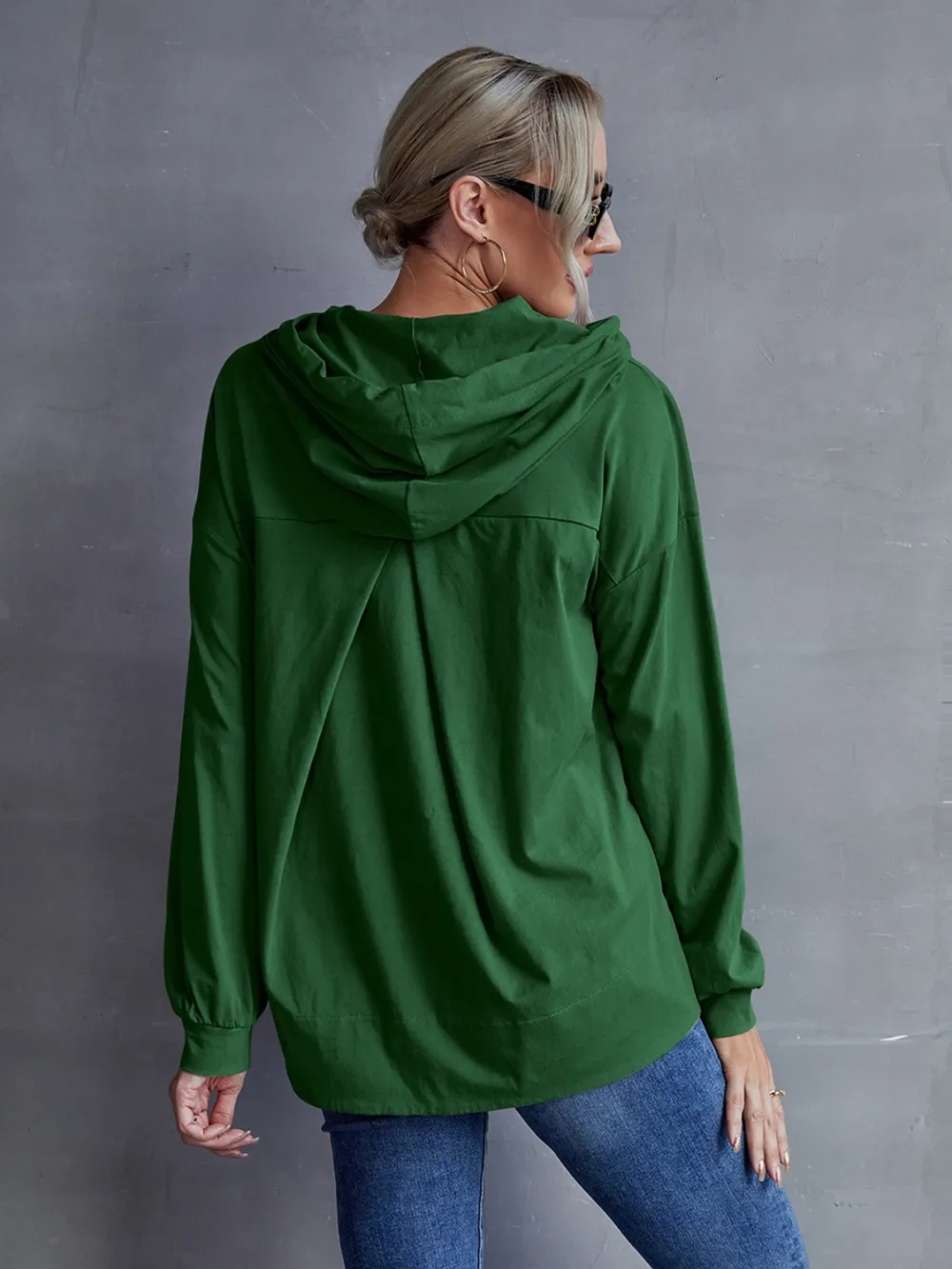 Drawstring Pocketed Dropped Shoulder Hoodie, image 13