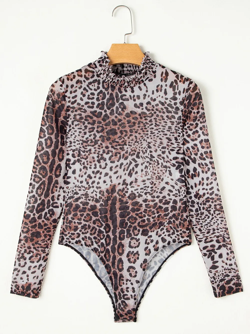 Leopard Print Long Sleeve Mock Neck Bodysuit, image 4