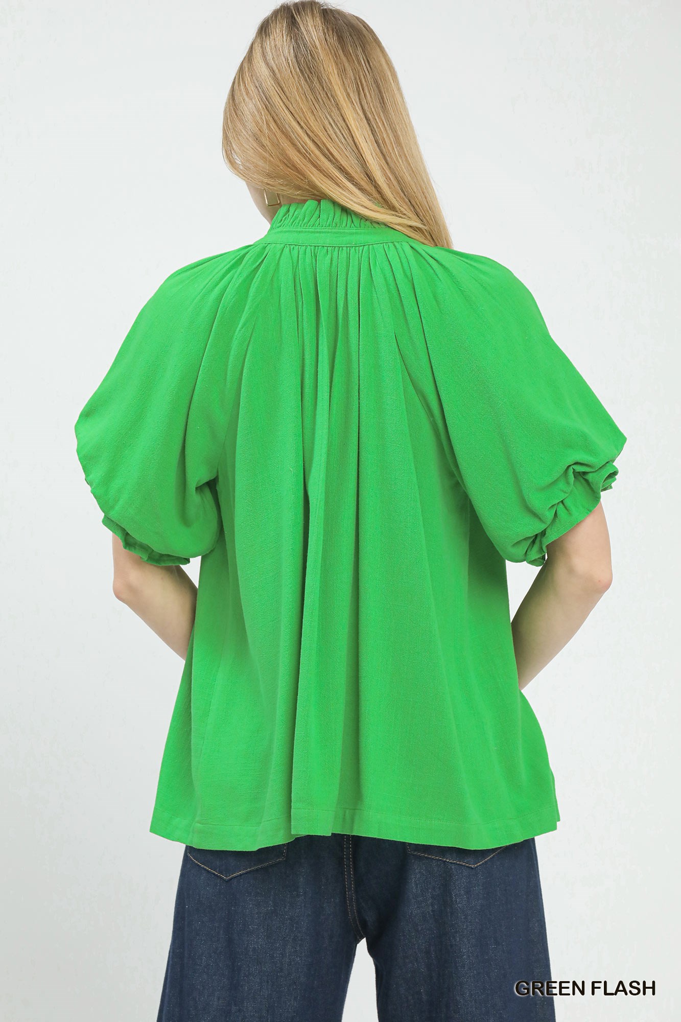 Linen V-Neck Flutter Sleeve Top, image 4