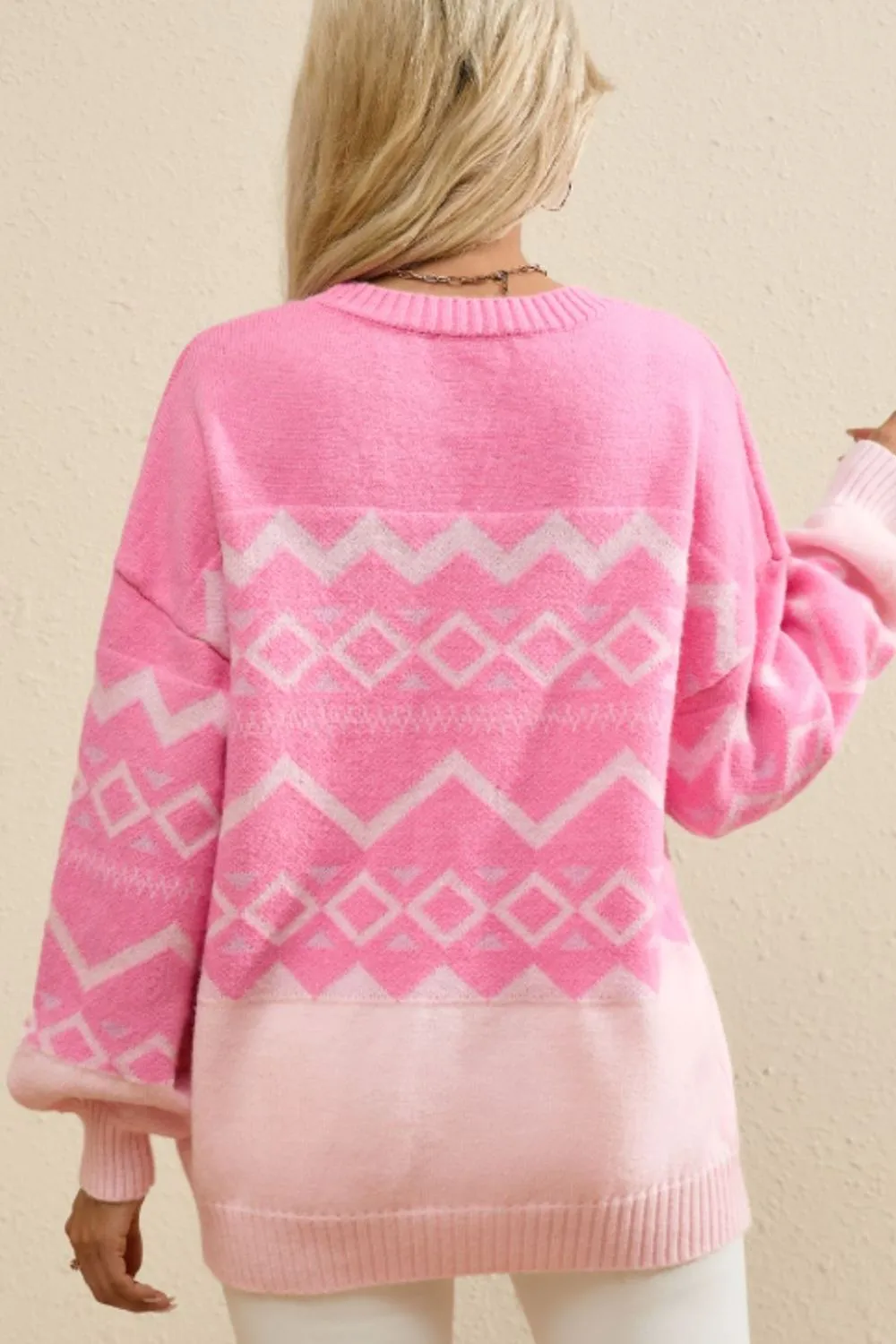 Geometric Drop Shoulder Long Sleeve Sweater, image 3