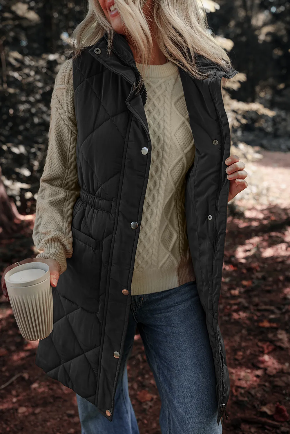 Pocketed Zipper and Button Vest Coat, image 7