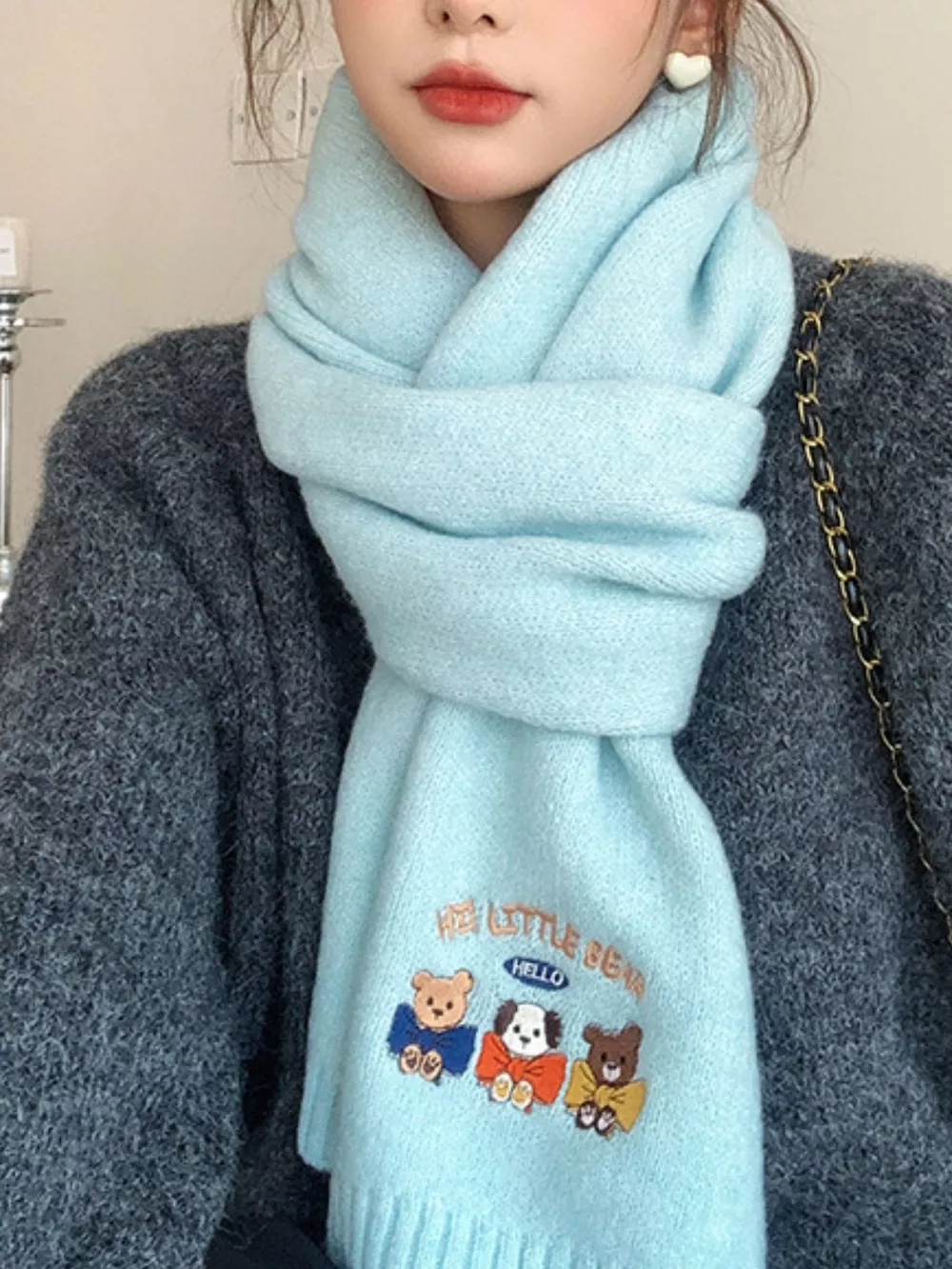 Embroidered Cartoon Warm Scarf, image 8