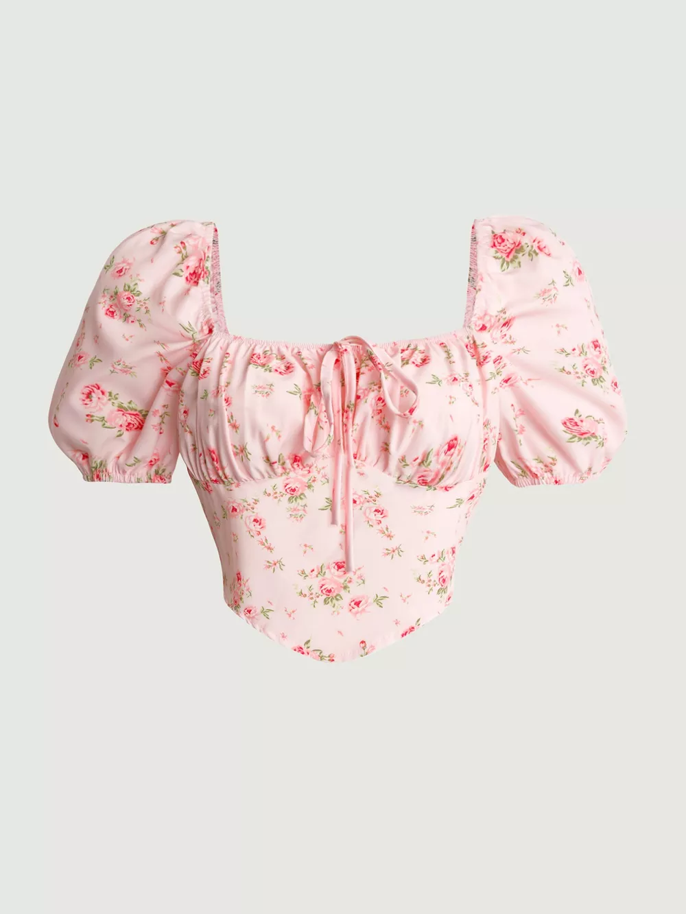Floral Print Tie Front Puff Sleeve Blouse, image 5