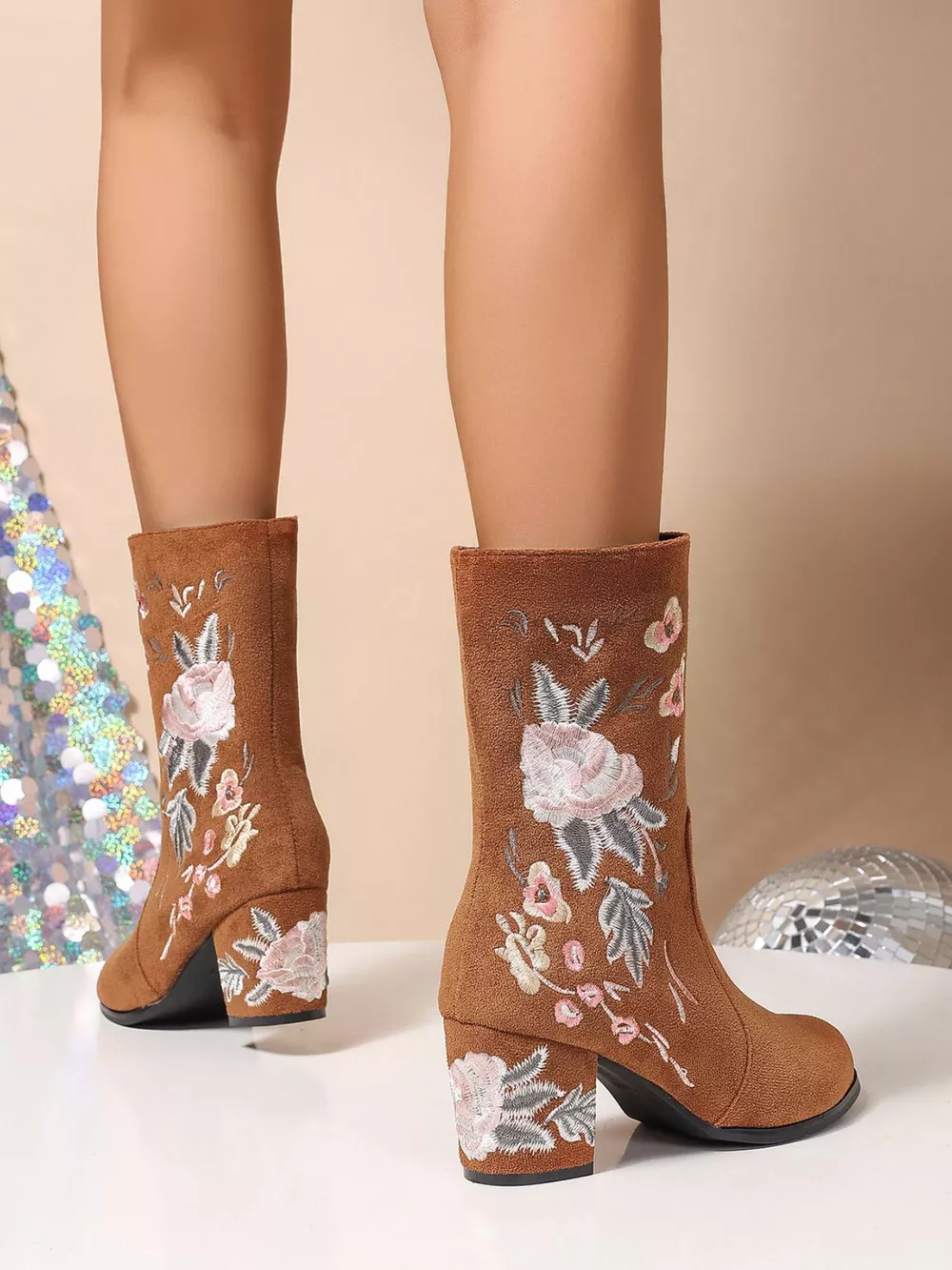 Floral Embroidered Block Heel Boots, image 7