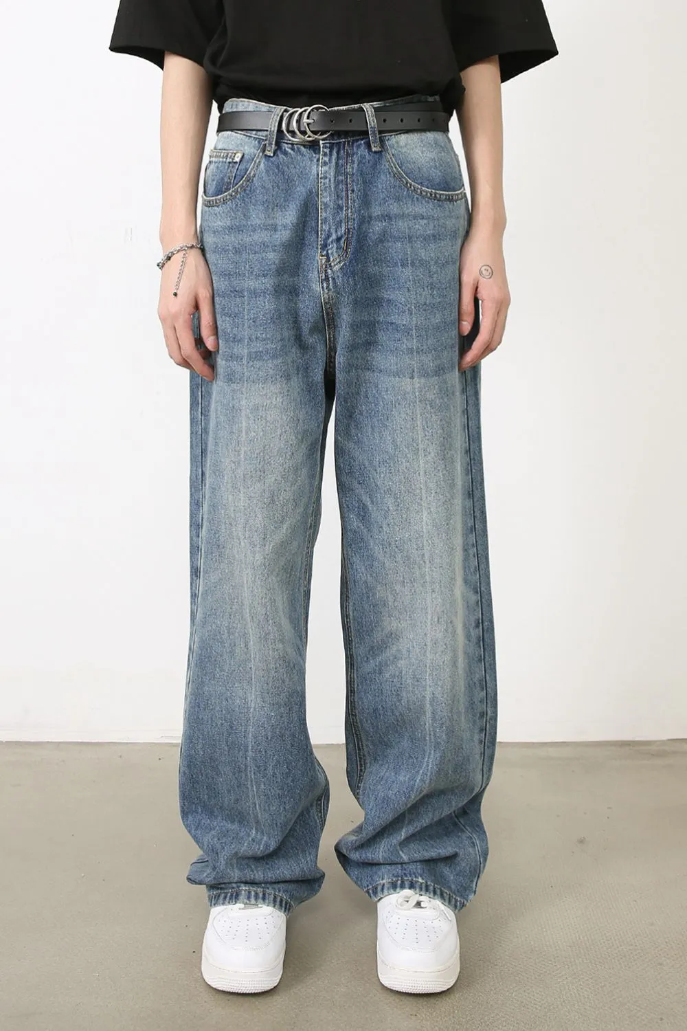 Men's Washed Jeans with Pockets, image 2