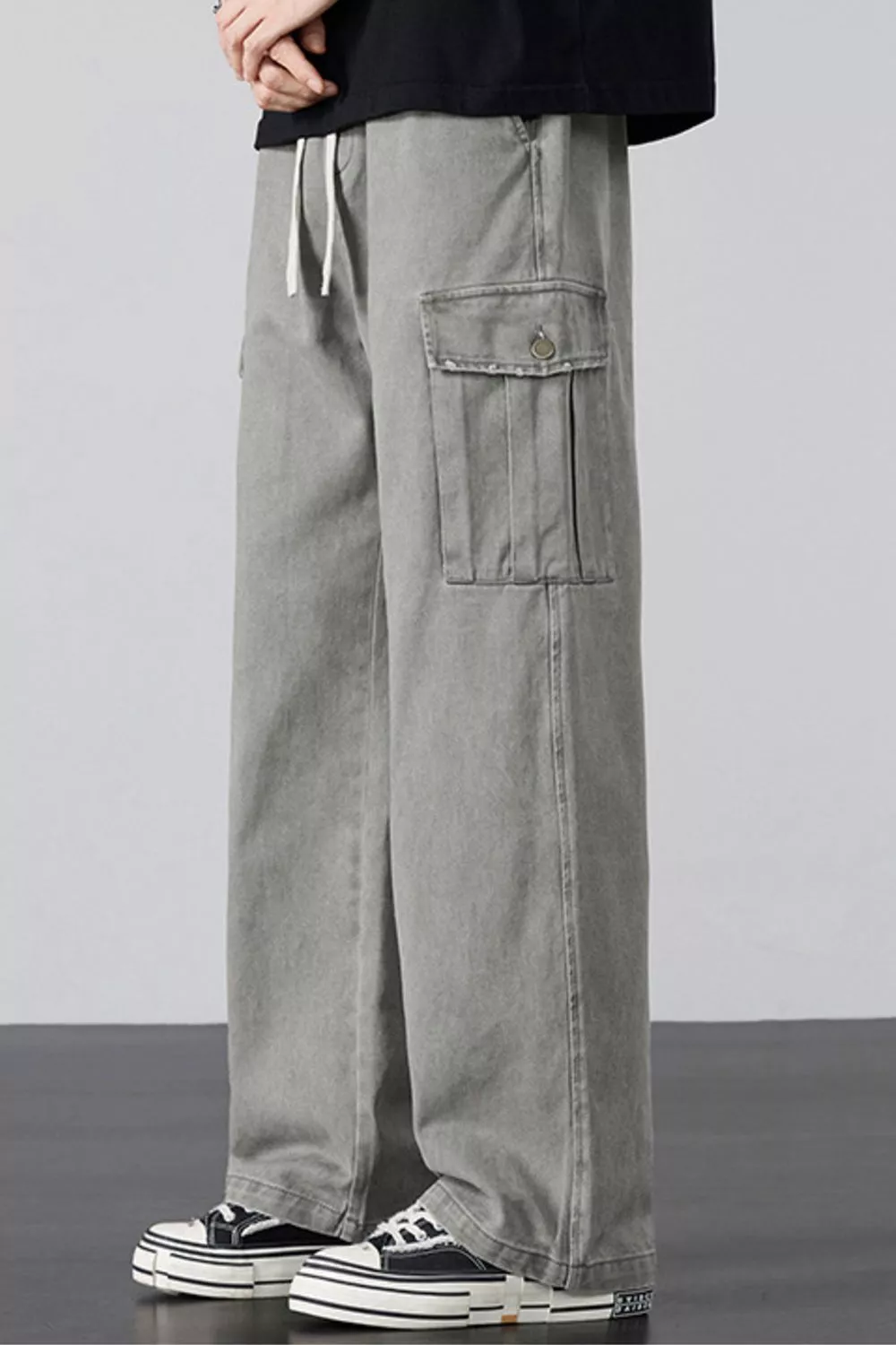 Men's Plus Size Drawstring Loose Fit Cargo Pants, image 2