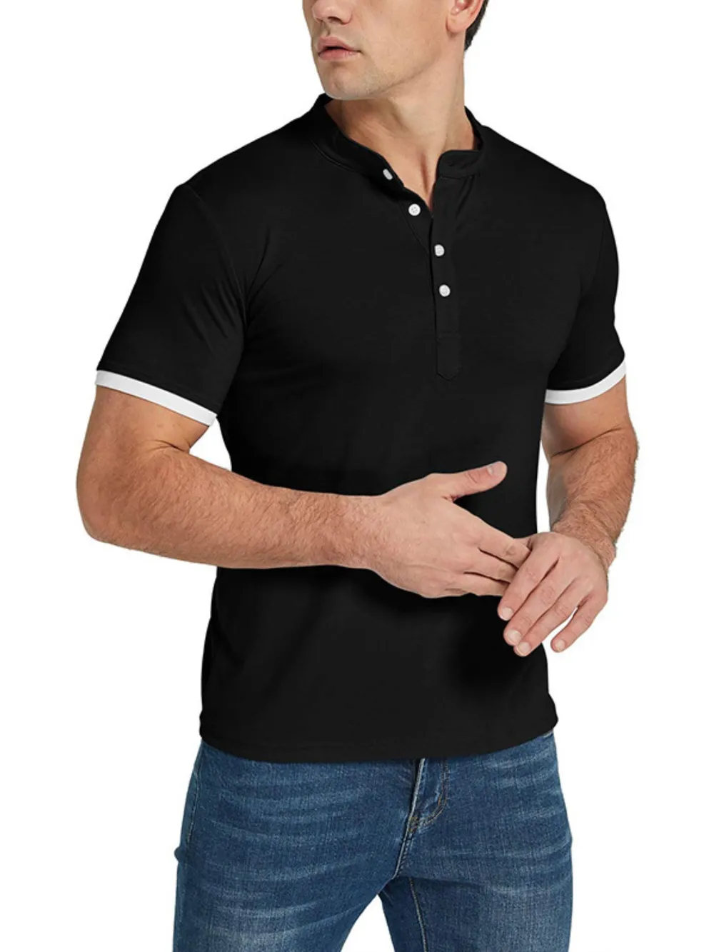 Men's Classic Contrast Trim Henley Top, image 3