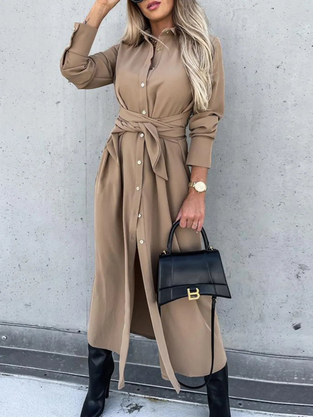 Button Front Long Sleeve Shirt Dress, image 8