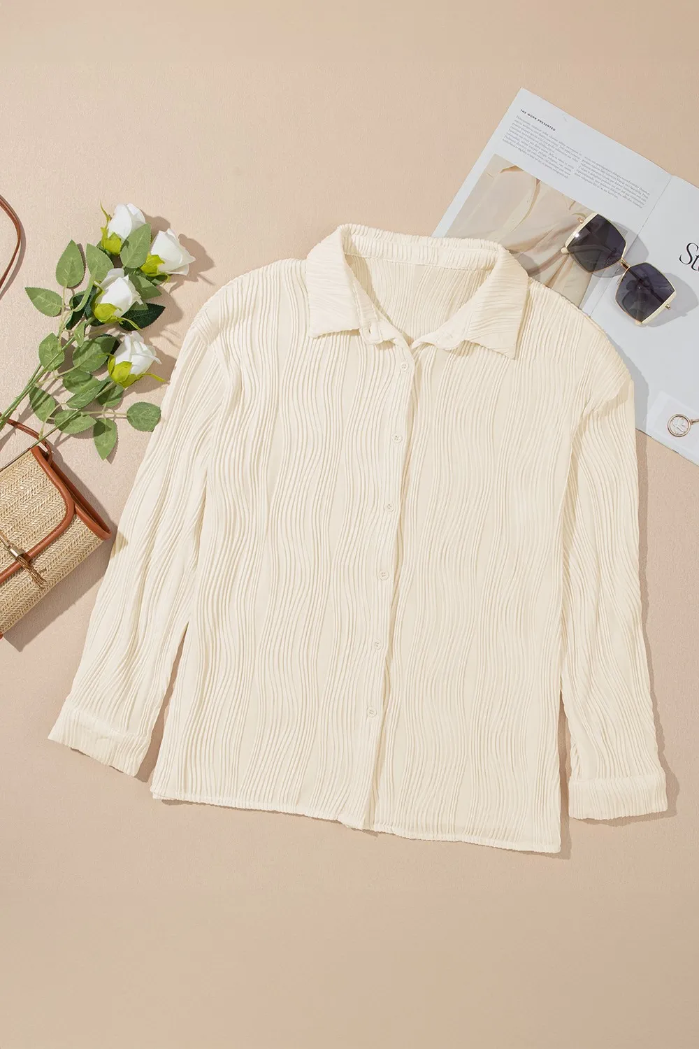 Textured Collared Neck Long Sleeve Shirt, image 6