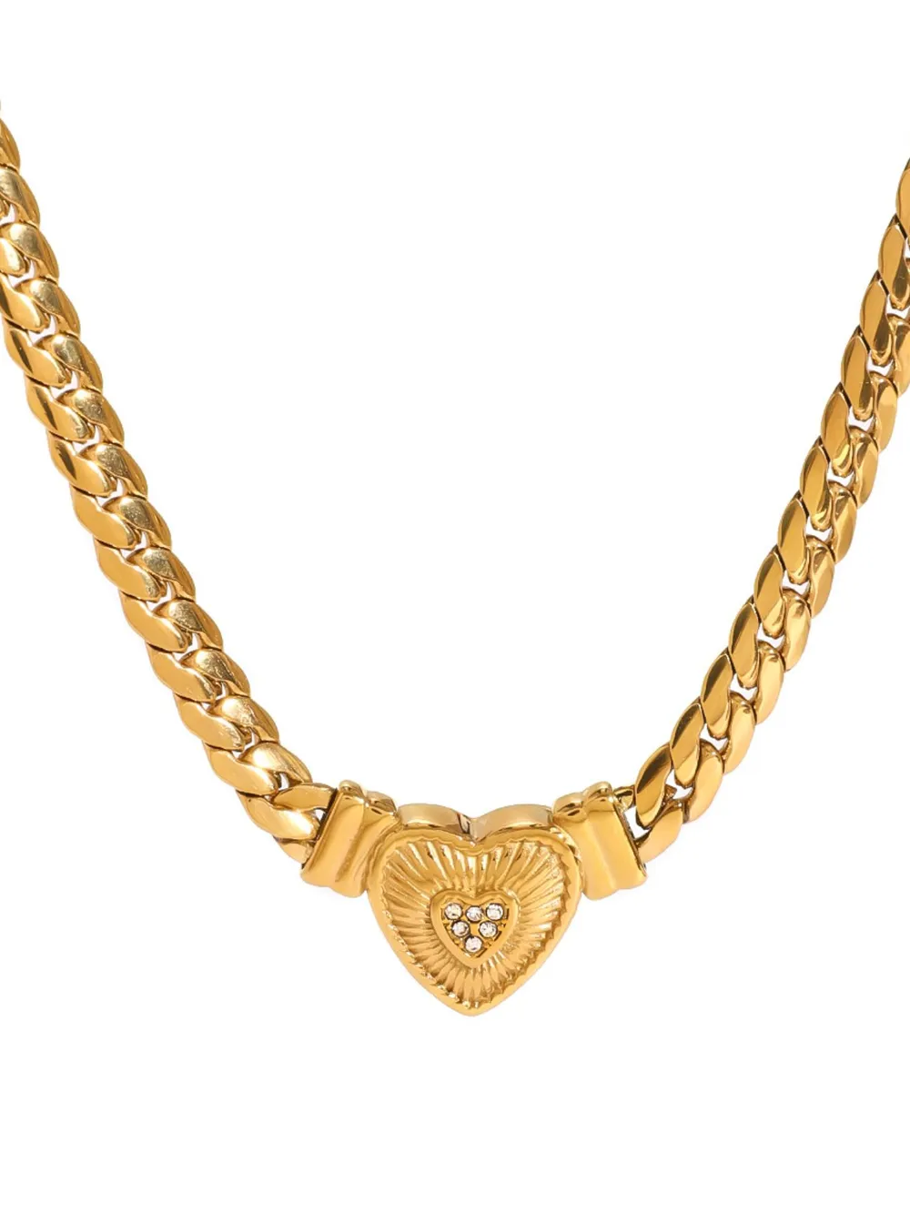 18K Gold-Plated Inlaid Zircon Heart Chain Necklace, image 4