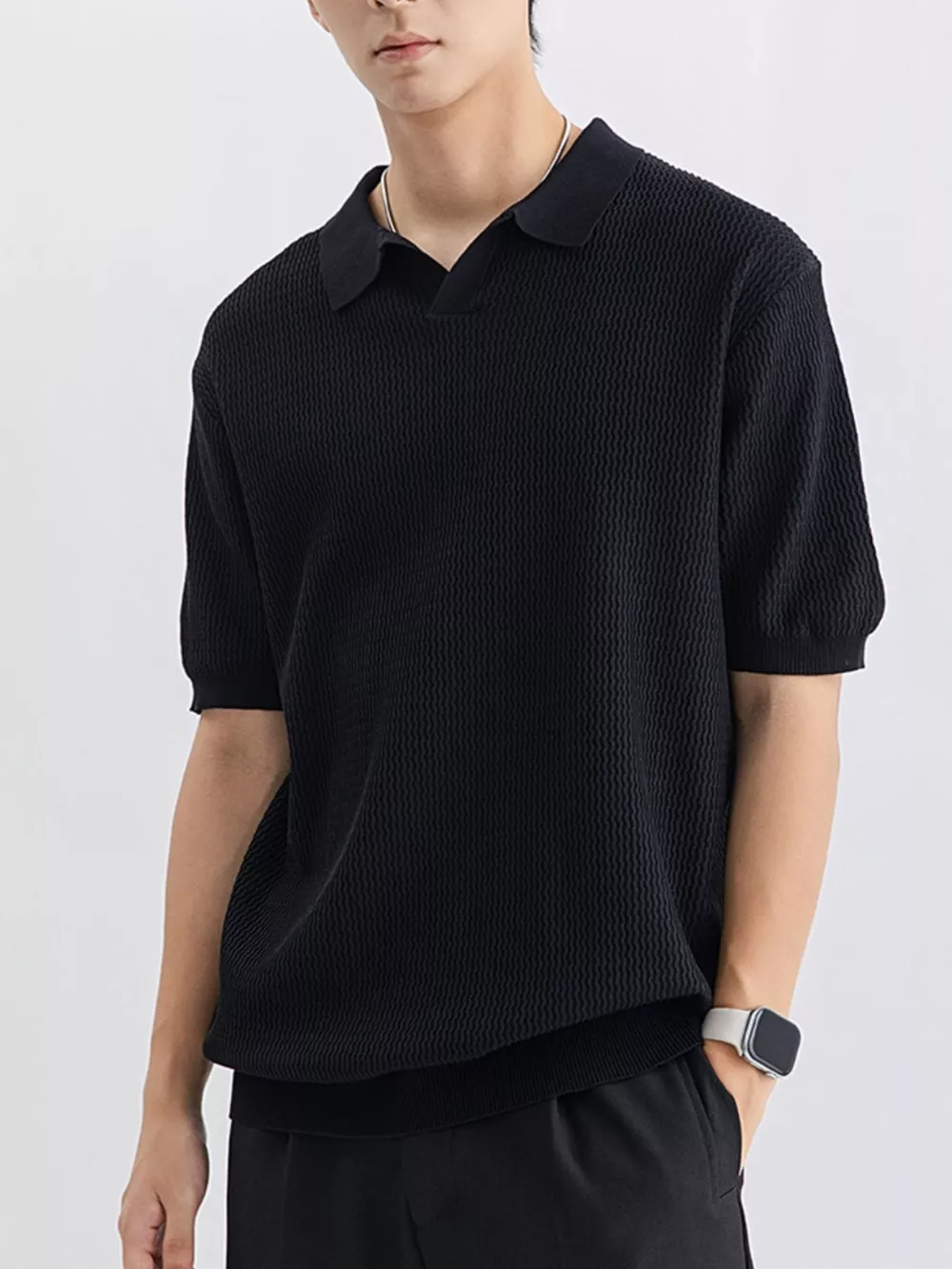 Men's Plus Size Textured Knit Short Sleeve Polo, image 9