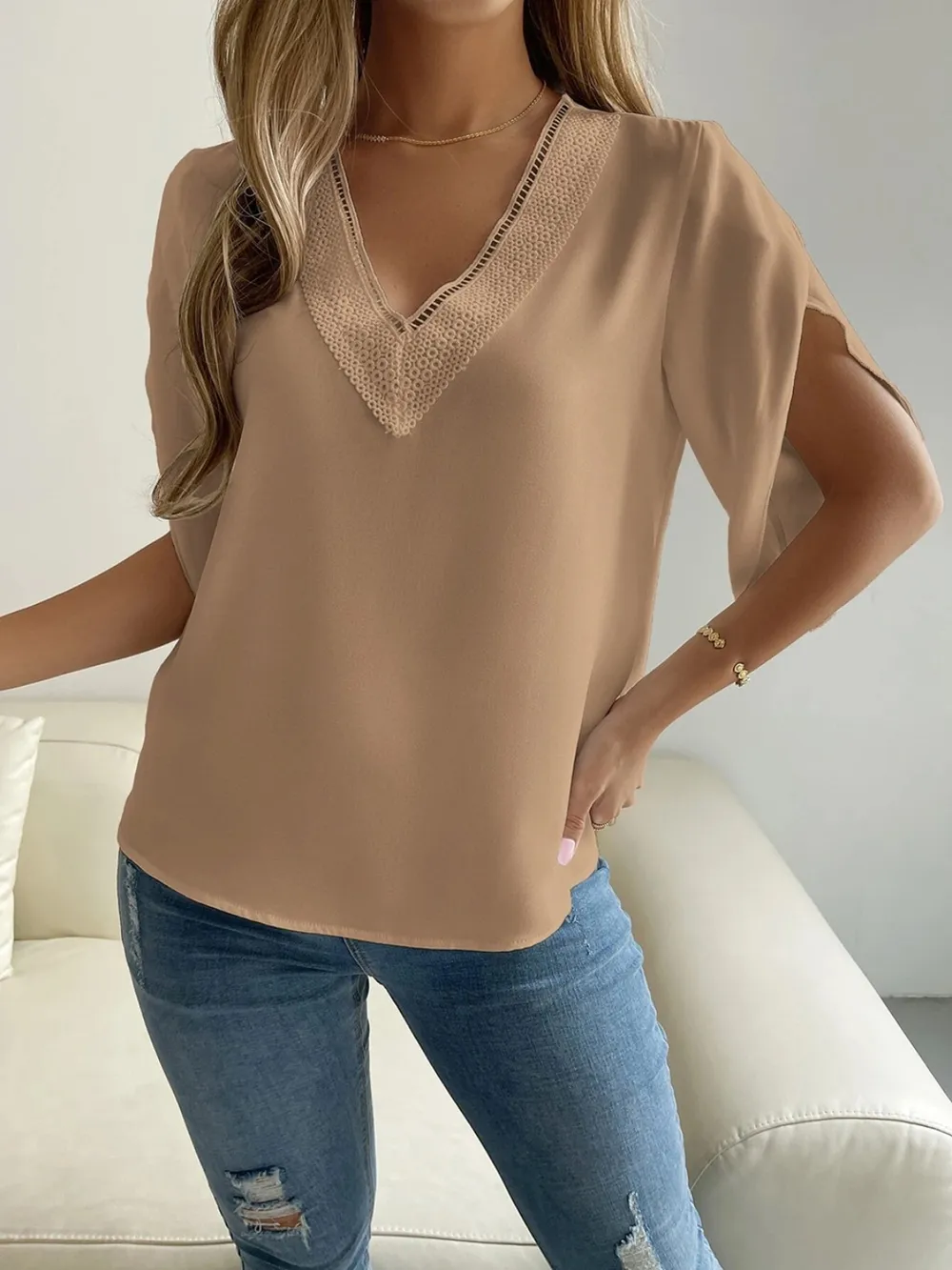V-Neck Short Sleeve Blouse, image 16