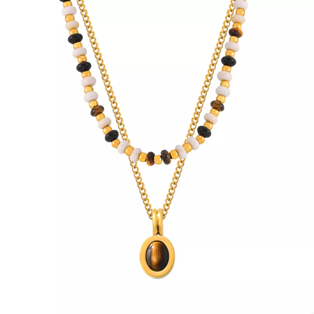 2 Piece Natural Stone and Gold Chain Necklace with Pendant, image 6