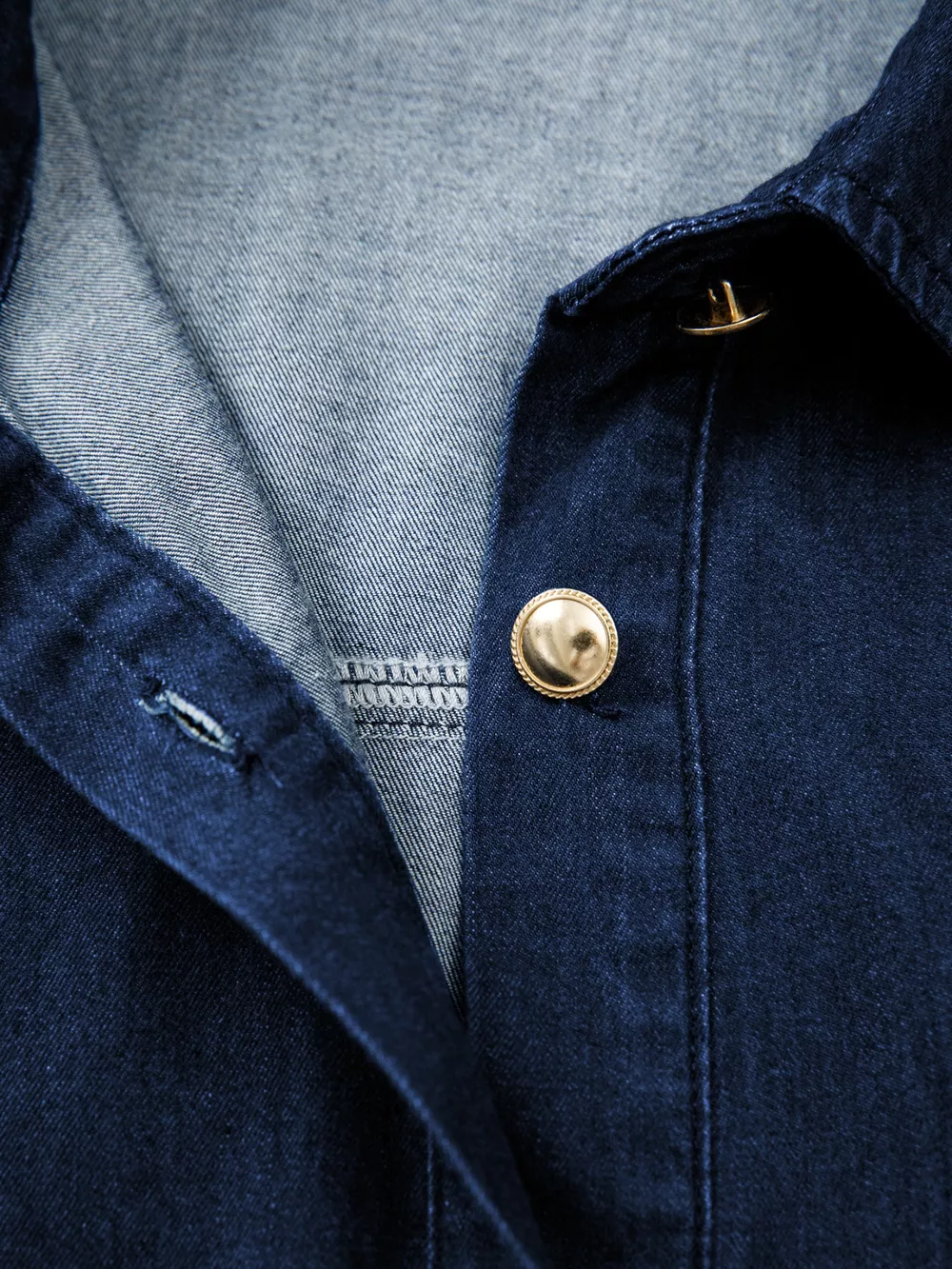 Belted Button-Down Midi Denim Dress, image 9