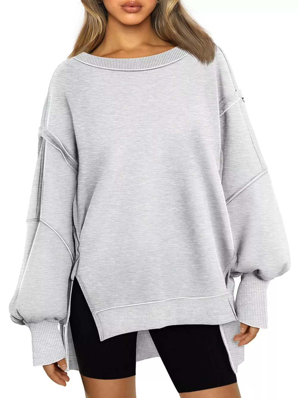 Side Slit Long Sleeve Oversized Sweatshirt, image 6