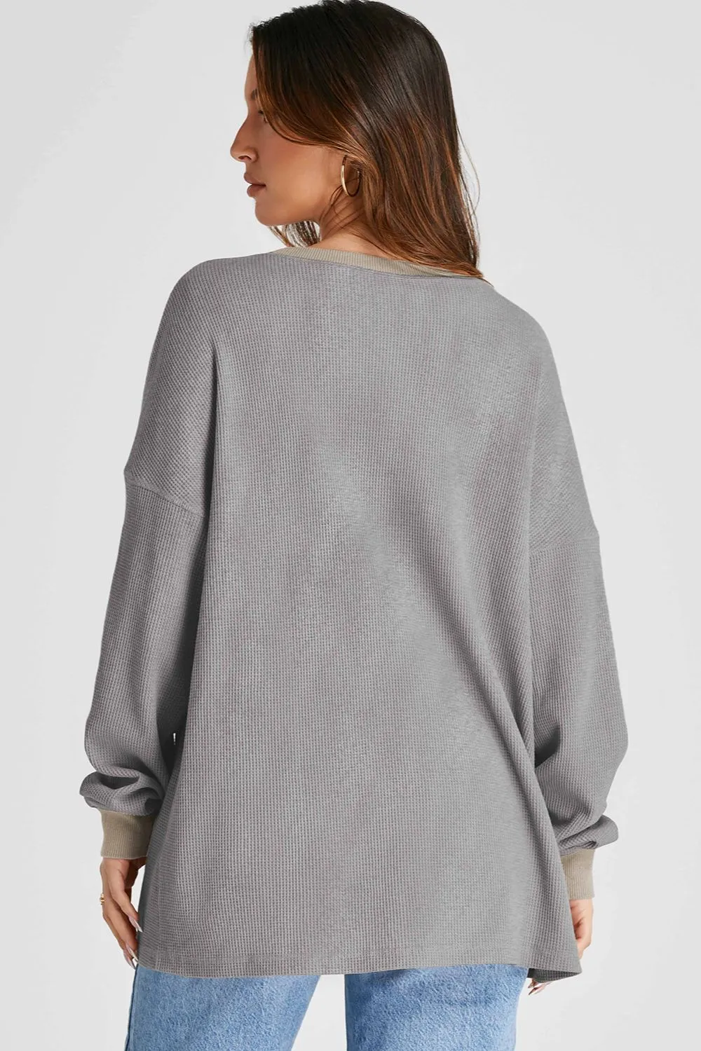 Waffle-Knit Long Sleeve Sweatshirt, image 14