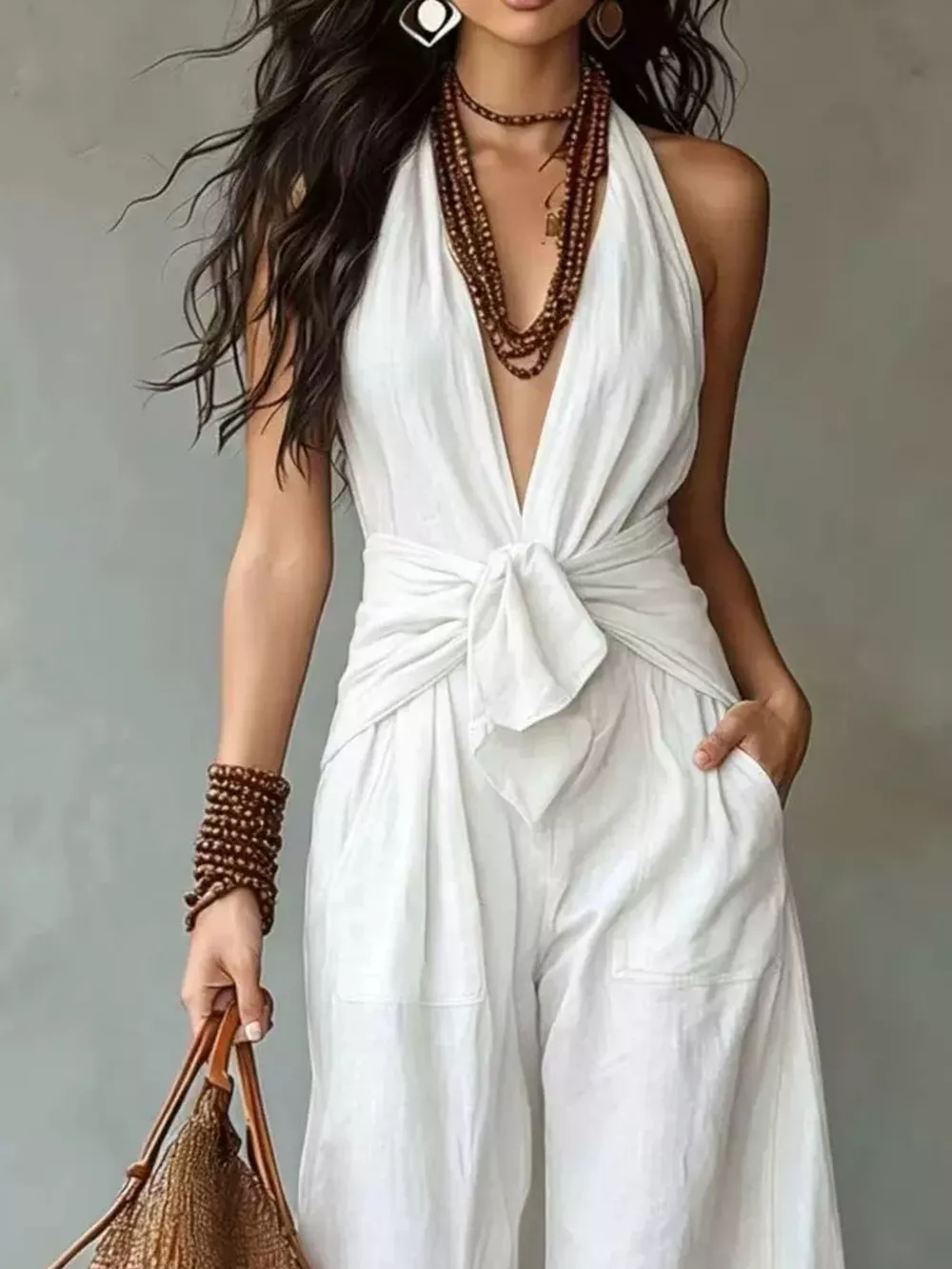Backless Halter Neck Wide Leg Jumpsuit, image 6
