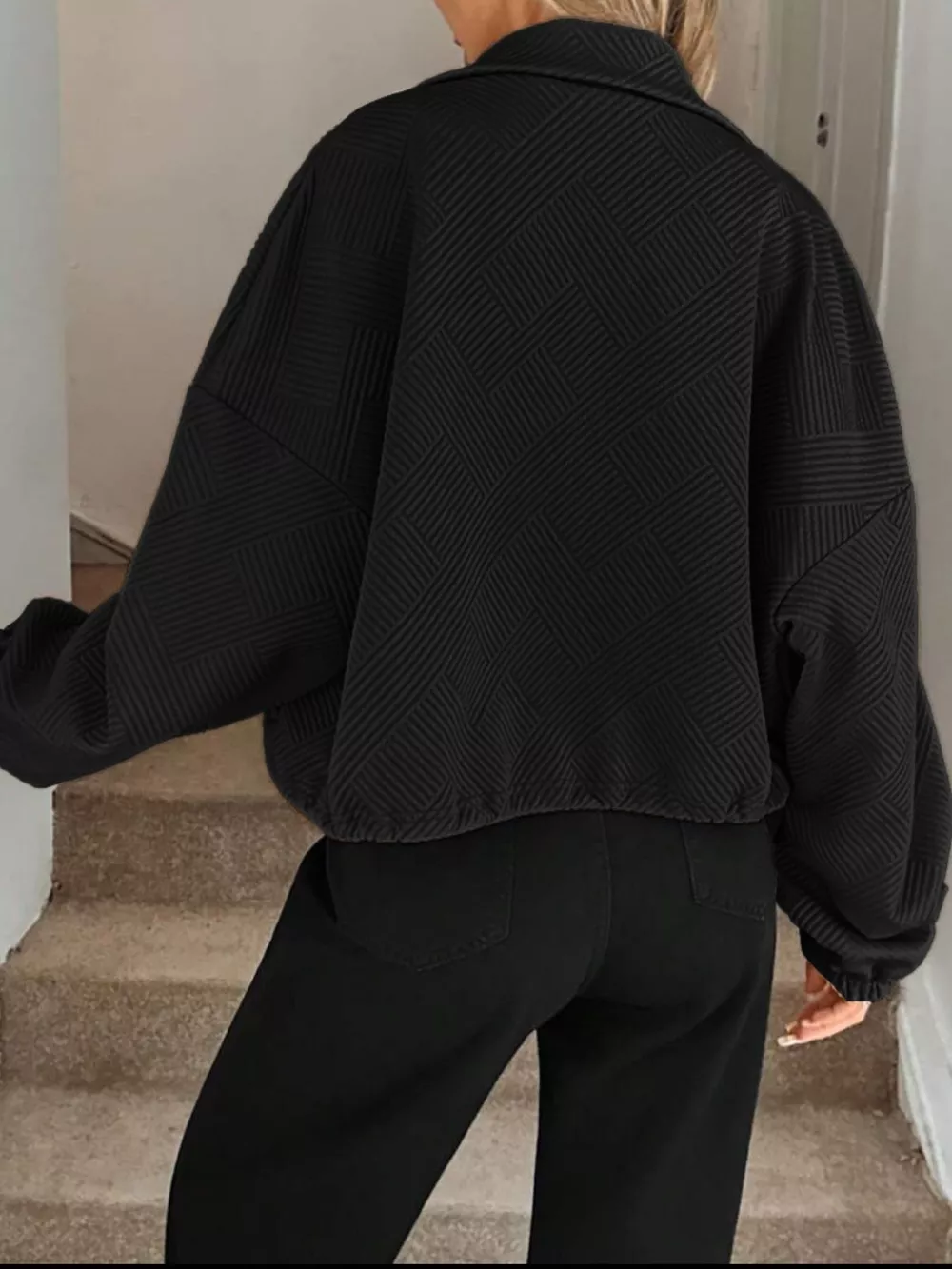 Textured Zip-Up Drawstring Hem Jacket, image 10