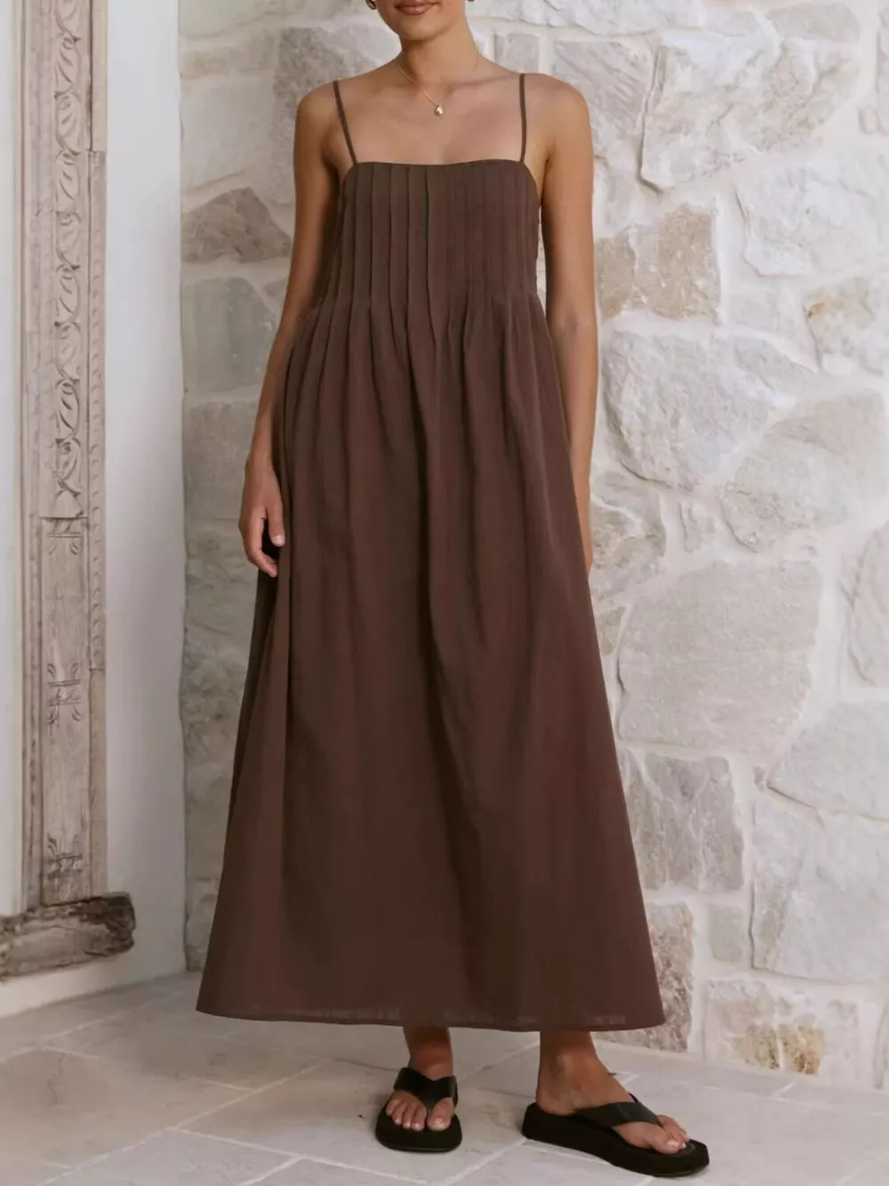 Pleated Bodice Midi Cami Dress, image 5