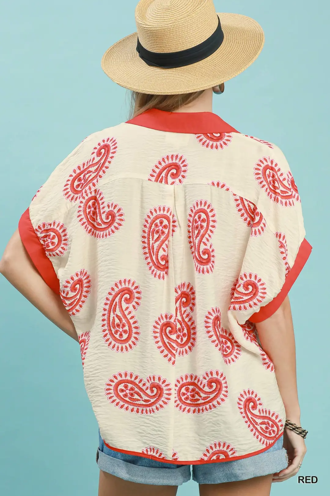 Paisley Print Contrast Trim Top, image 3