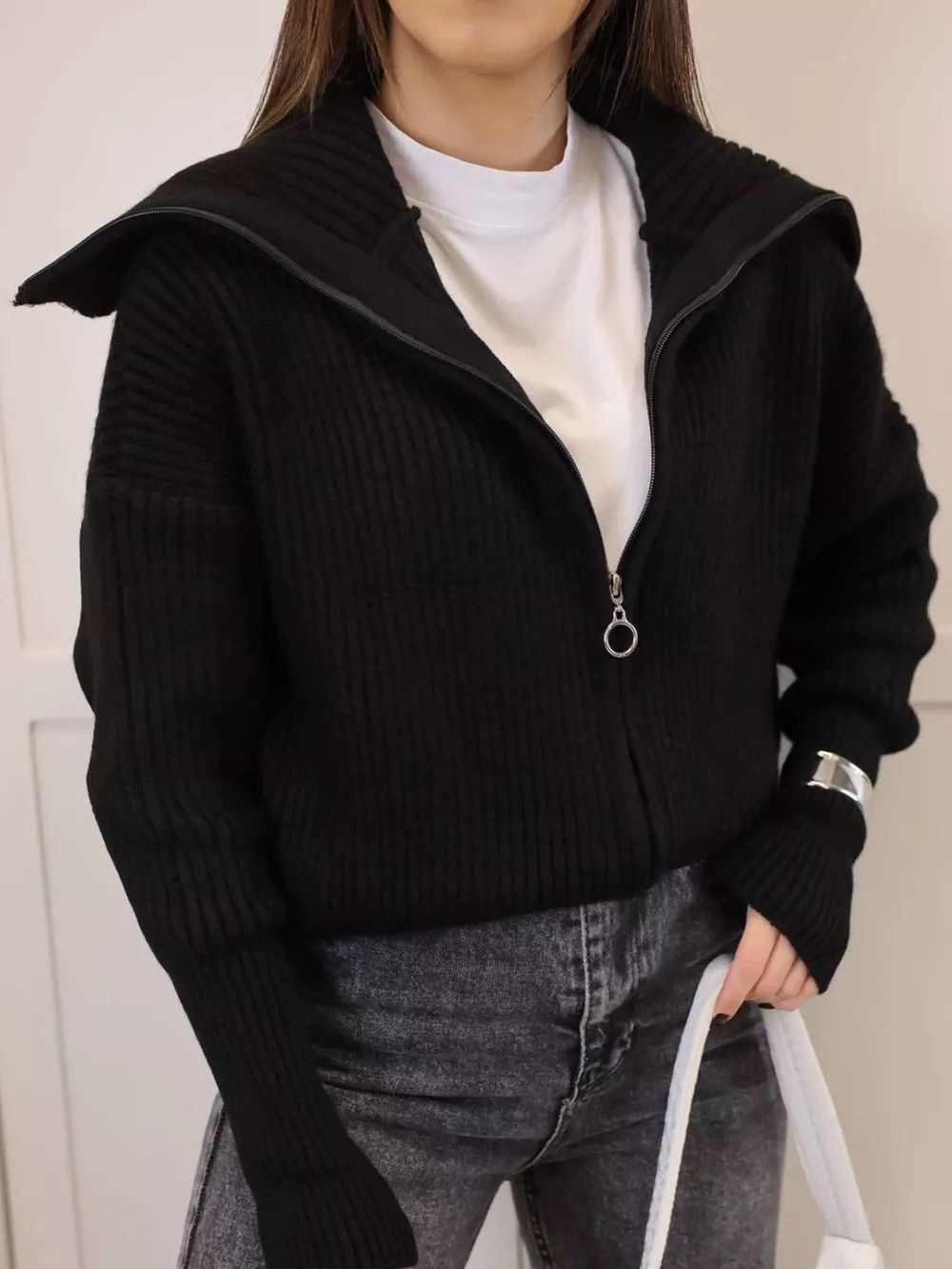 Zip Up Dropped Shoulder Cardigan, image 8