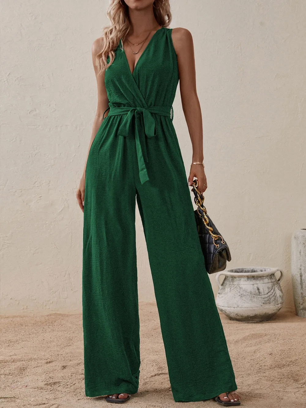 Tied Surplice Sleeveless Wide Leg Jumpsuit, image 15