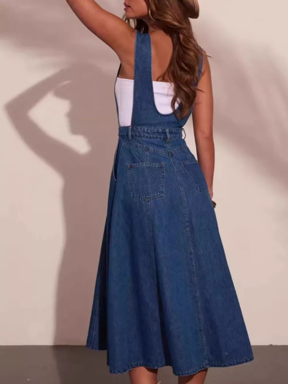Button Front Denim Overall Midi Dress, image 3