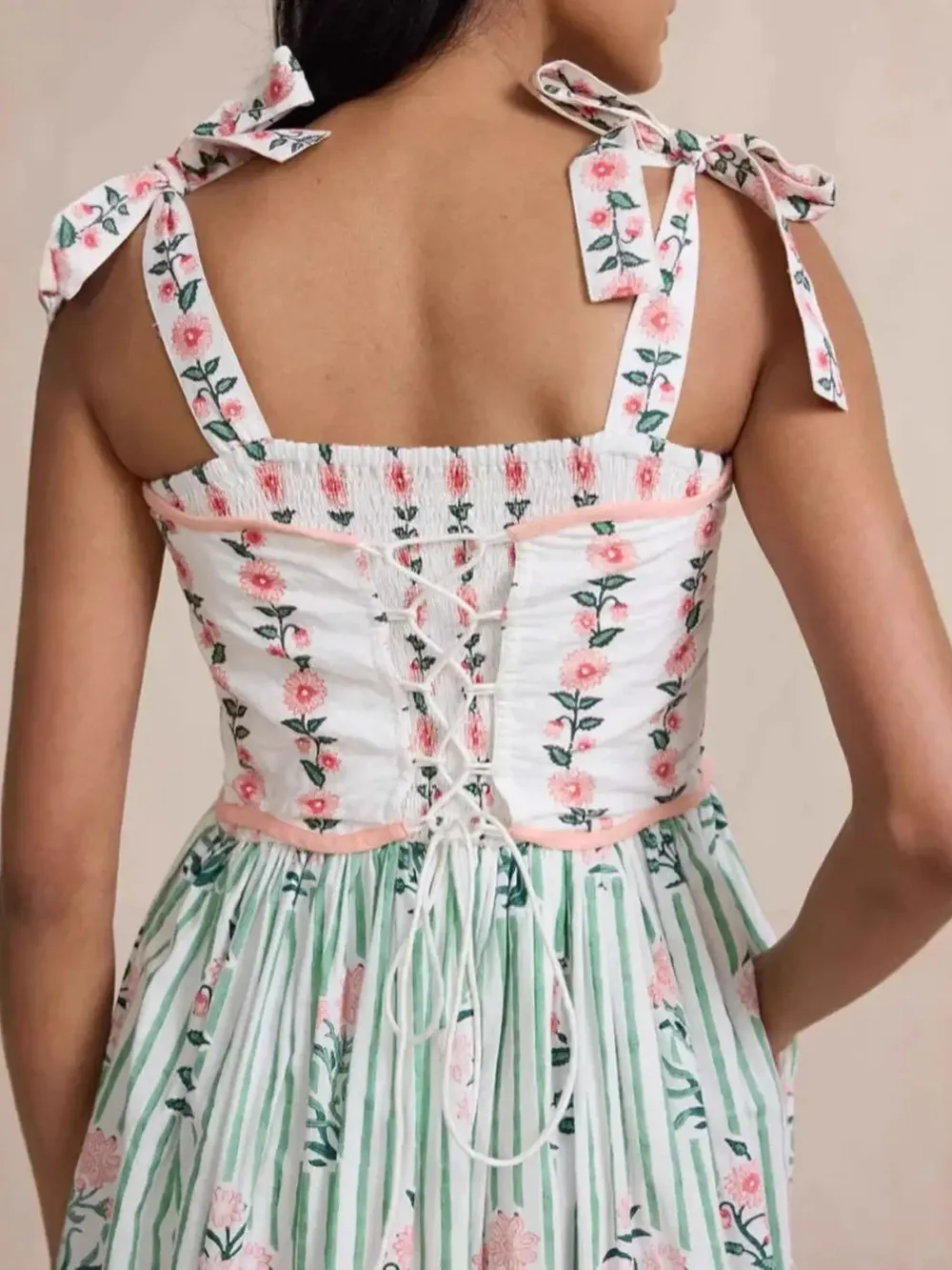 Floral Striped Maxi Cami Dress with Tie Straps, image 5