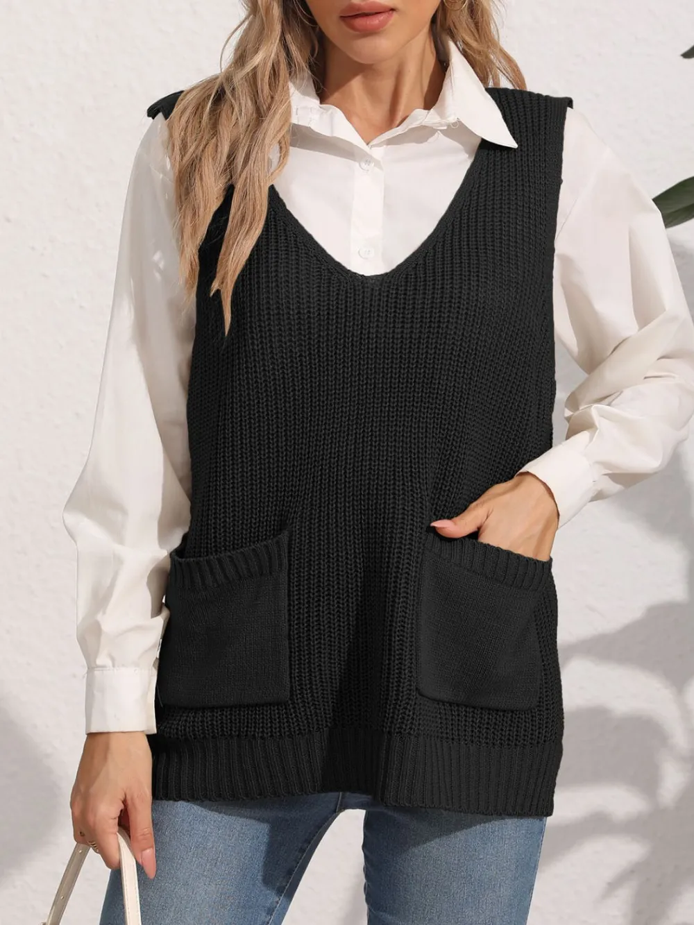 Pocketed V-Neck Sweater Vest, image 8