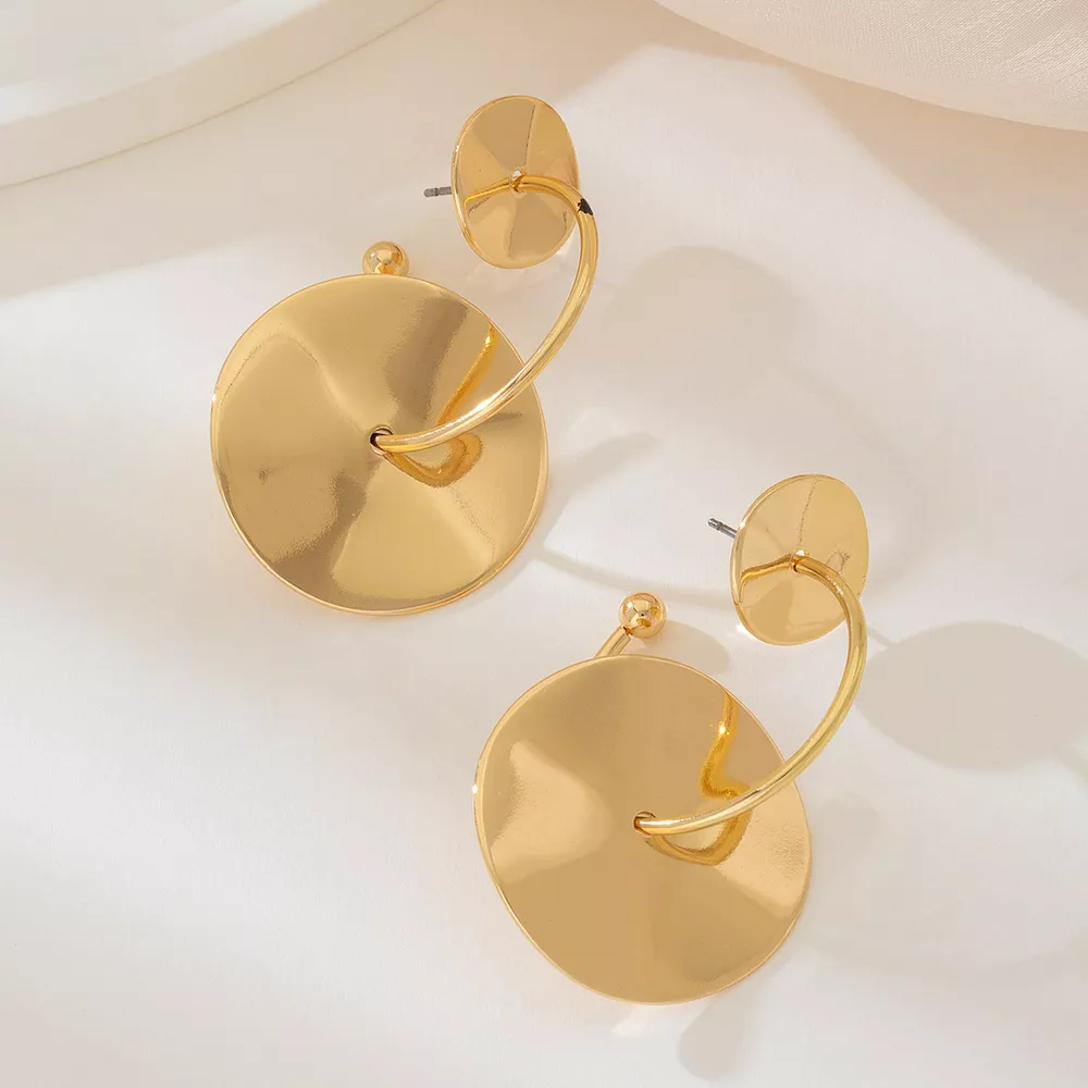 18K Gold-Plated Geometric Circle Drop Earrings, image 4