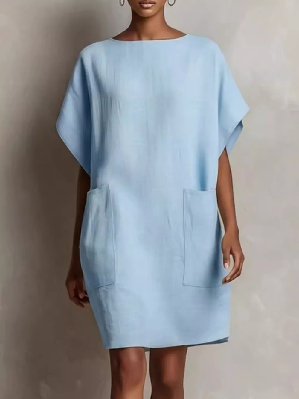 Full Size Round Neck Shift Dress with Pockets Plus Size