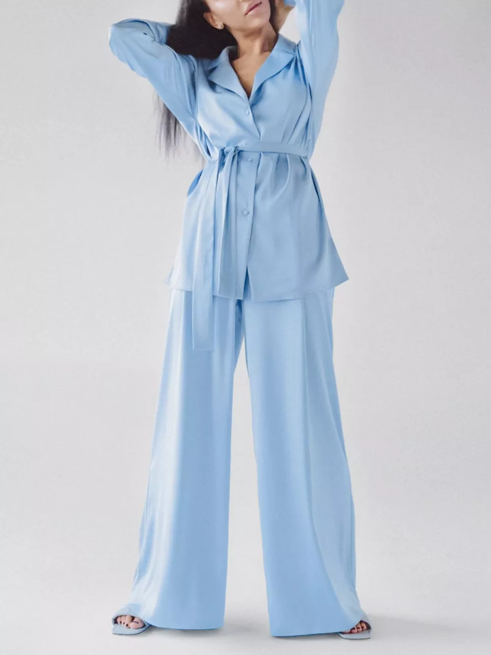 Satin Long Sleeve Shirt and Pants Set, image 2