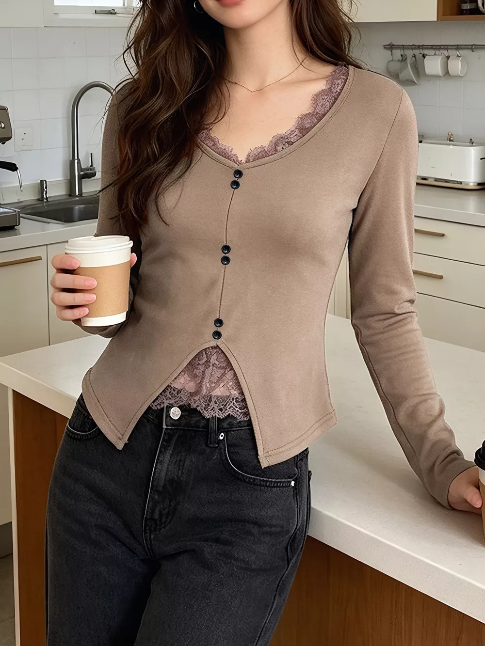 Lace Detail Long Sleeve T-Shirt, image 4