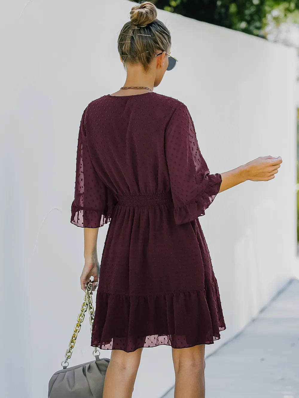 Swiss Dot Flare Sleeve Wrap Mini Dress, image 15