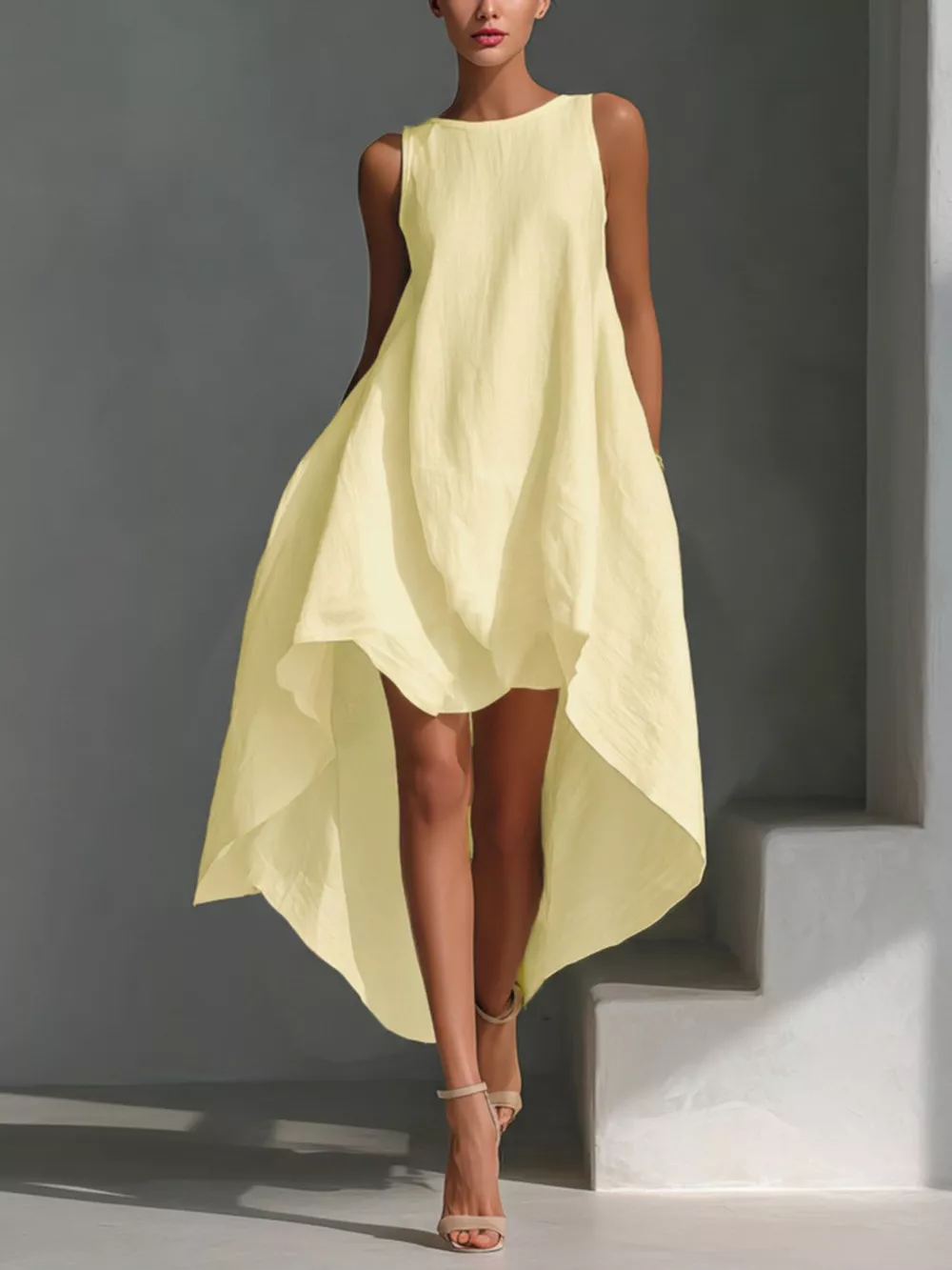 High-Low Round Neck Sleeveless Dress, image 5