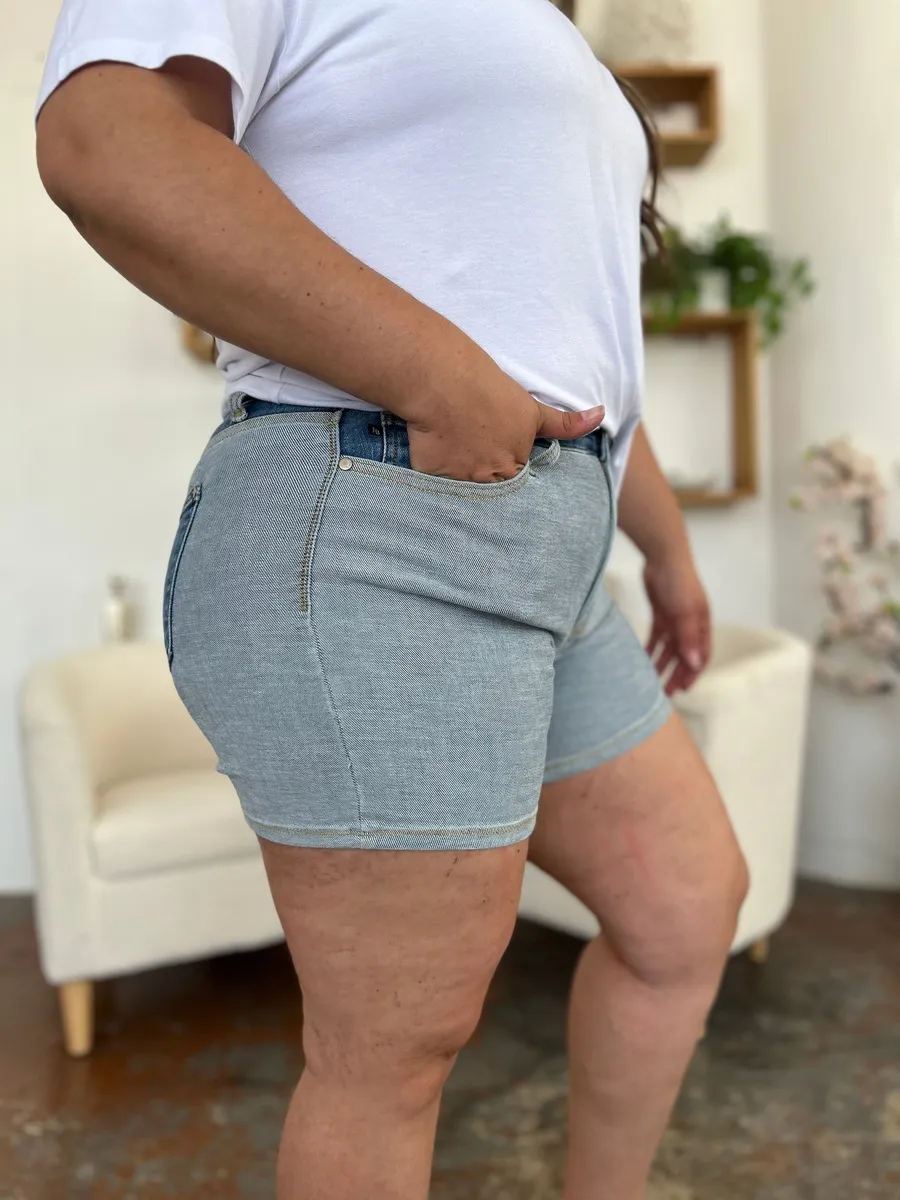 Full Size Color Block Denim Shorts, image 3