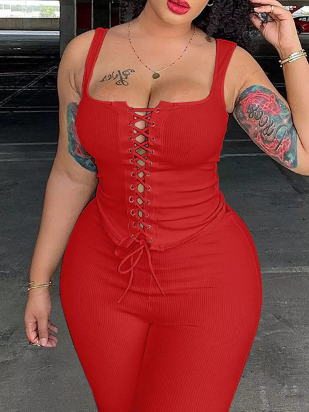 Lace-Up Tank and Capris Set, image 6