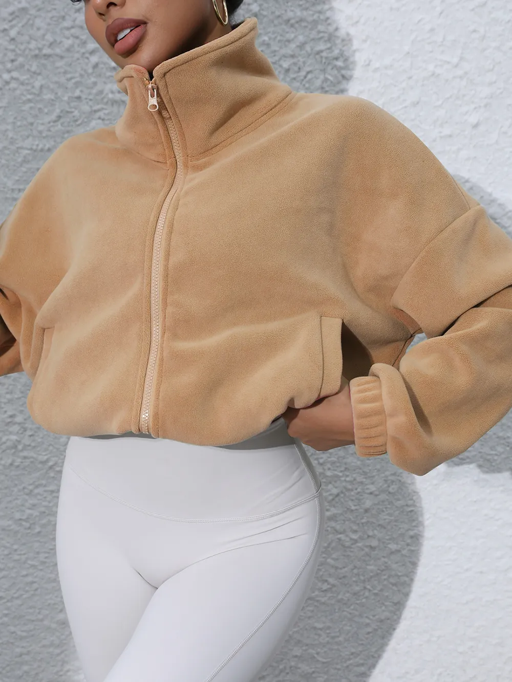 Drawstring Turtleneck Zip Up Long Sleeve Jacket, image 8