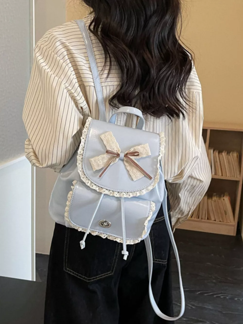 Lace Bowknot Decor Backpack Bag, image 5