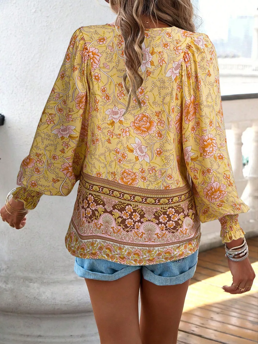 Floral Print Tie Neck Bohemian Blouse, image 10