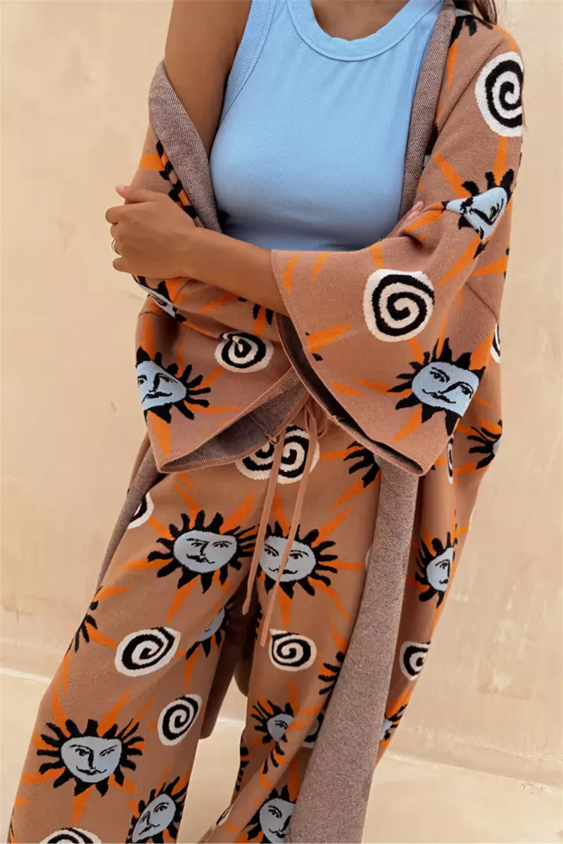 Sun Graphic Top & Cardigan and Pants 3-Piece Sweater Set, image 16