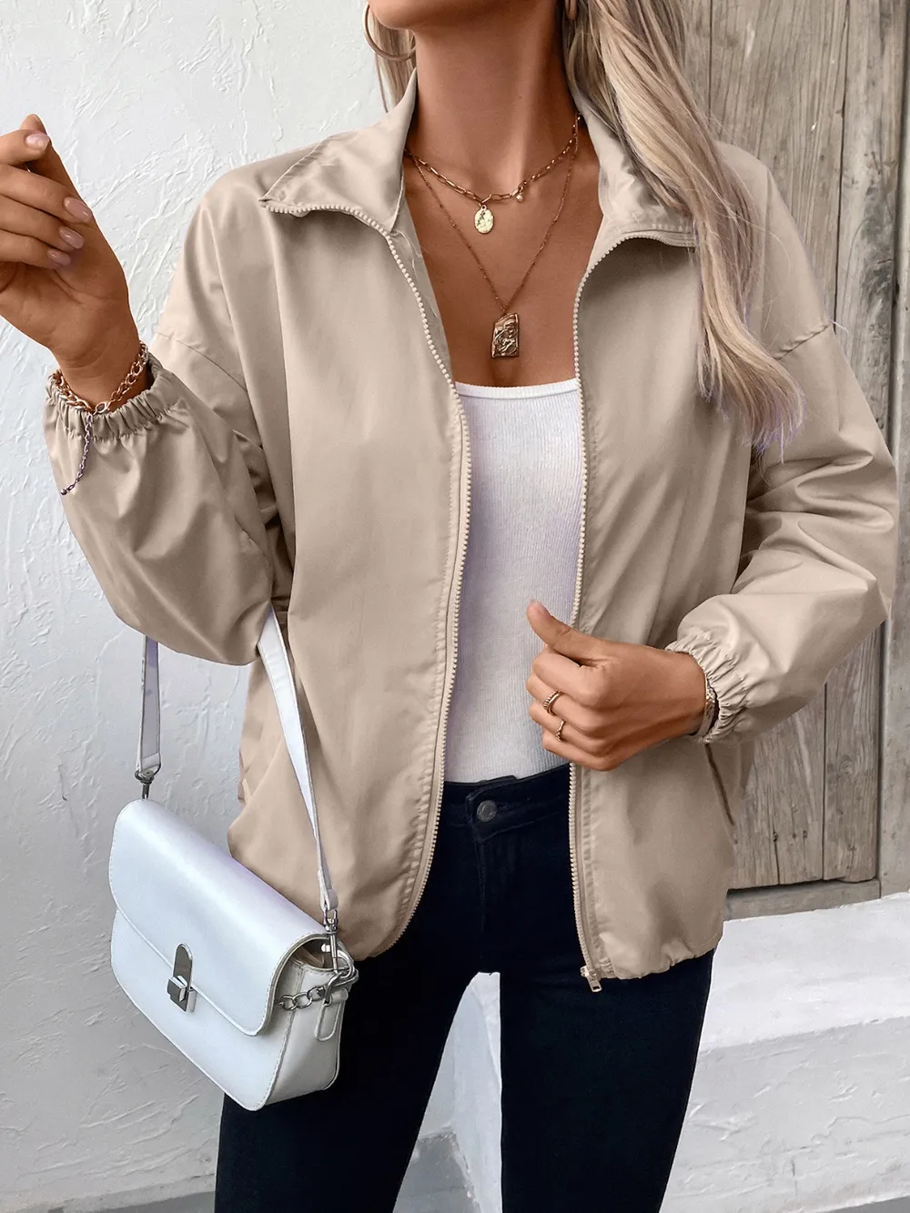 Pocketed Zip Up Long Sleeve Jacket, image 6
