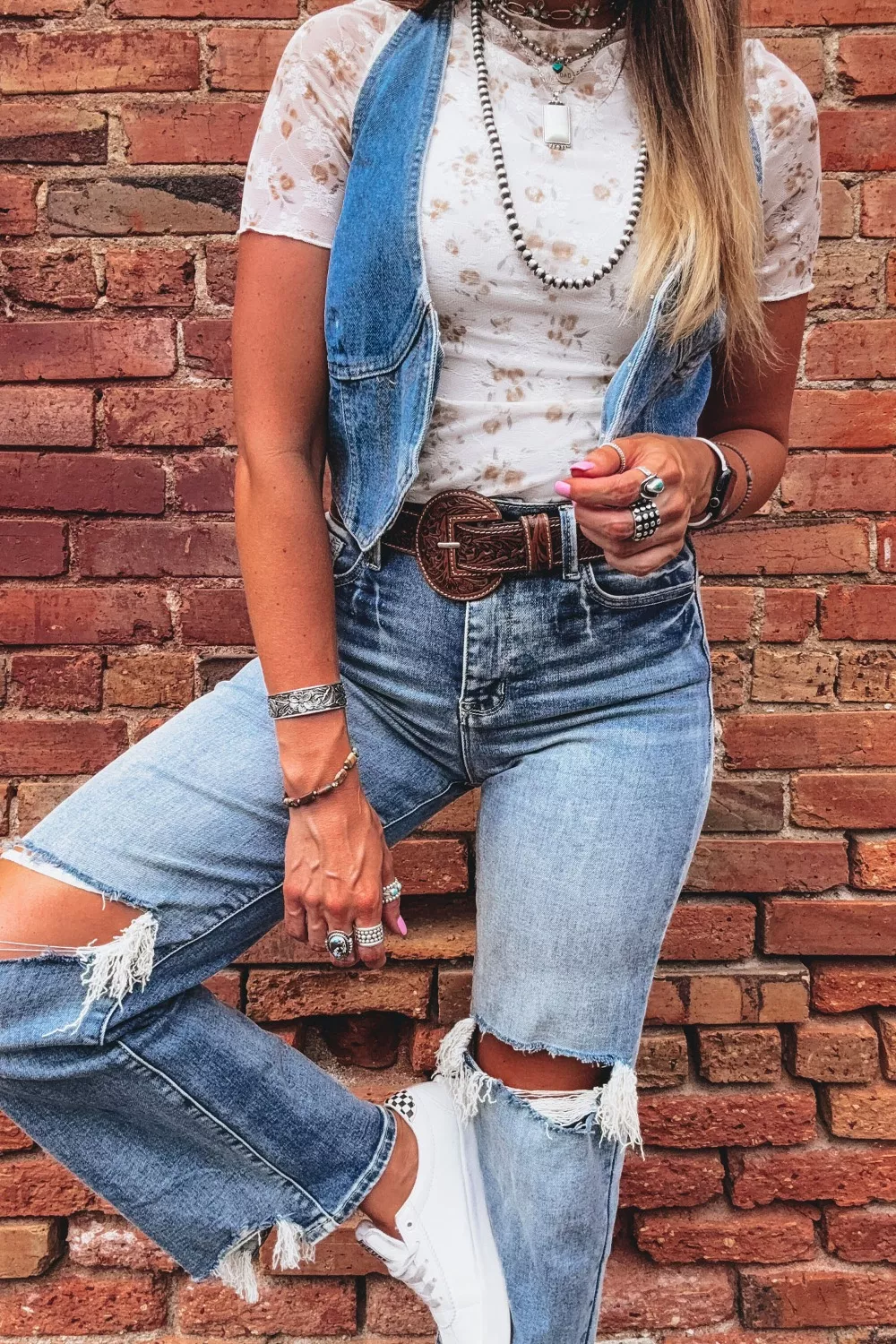 Floral Lace Mock Neck Fitted T-Shirt, image 5