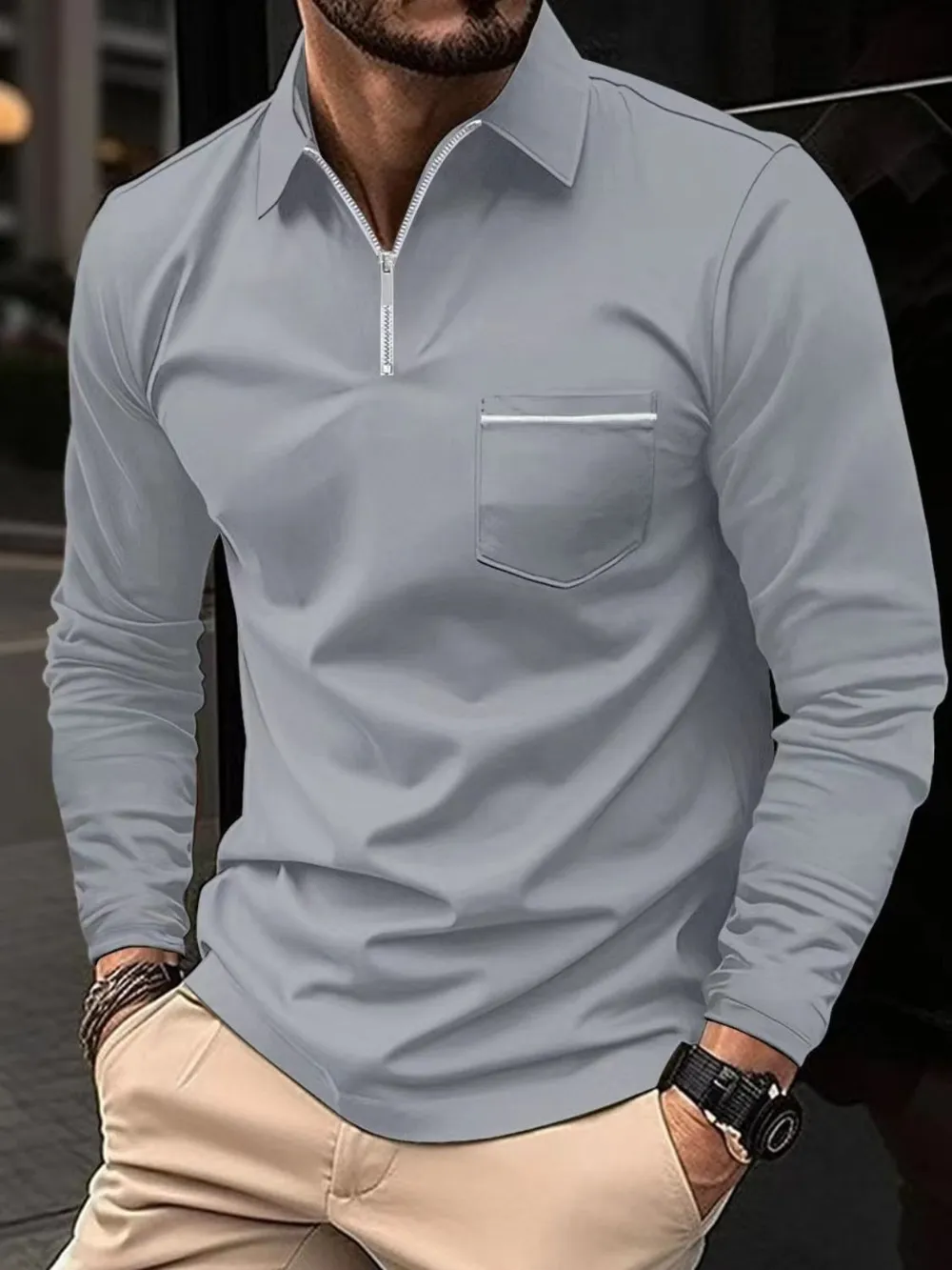 Men's Full Size Collared Neck Long Sleeve Polo Plus Size, image 2