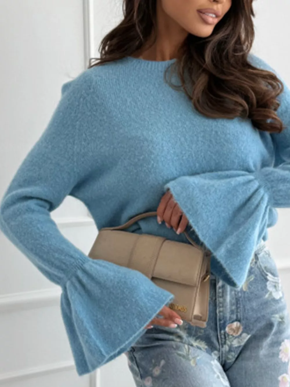 Round Neck Flounce Sleeve Sweater, image 5
