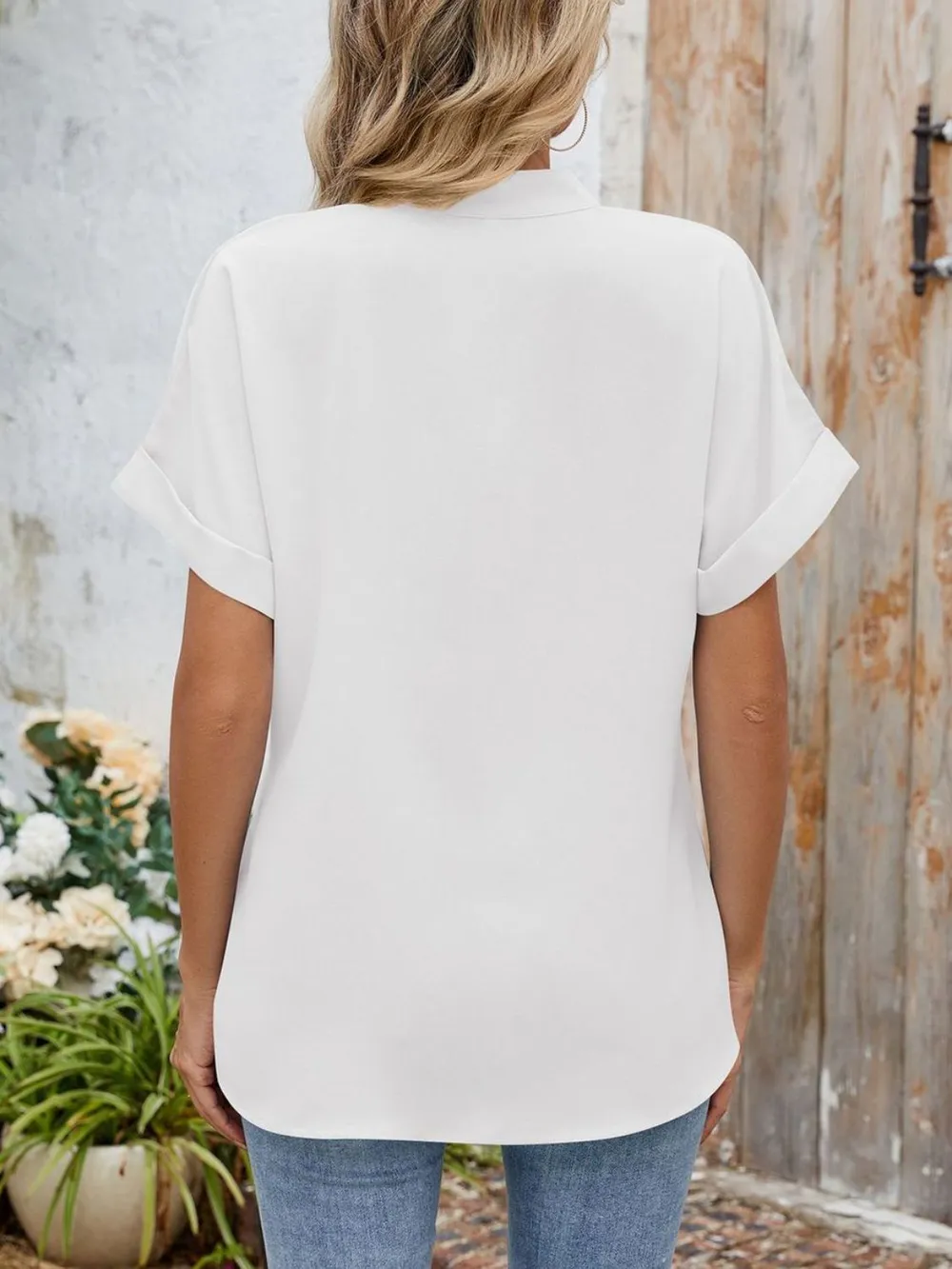 Notched Short Sleeve Blouse, image 19