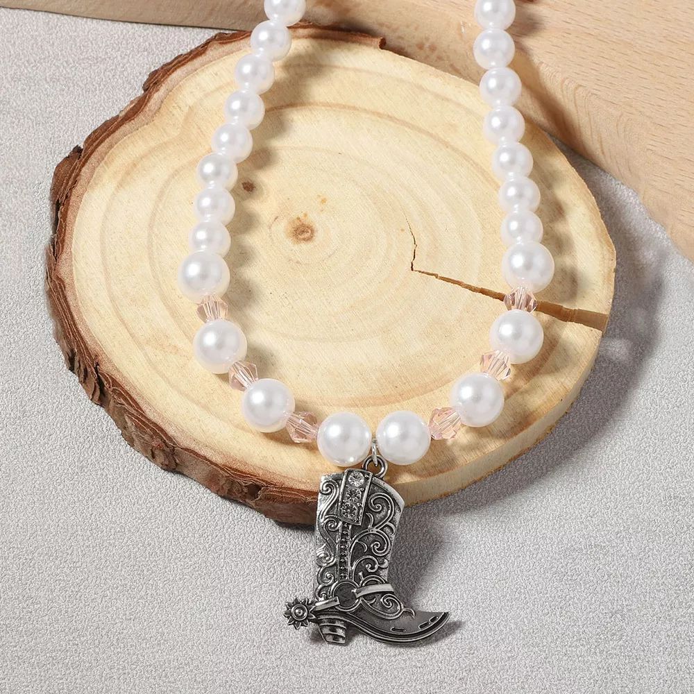 Pearl Beaded Cowboy Boot Necklace, image 5