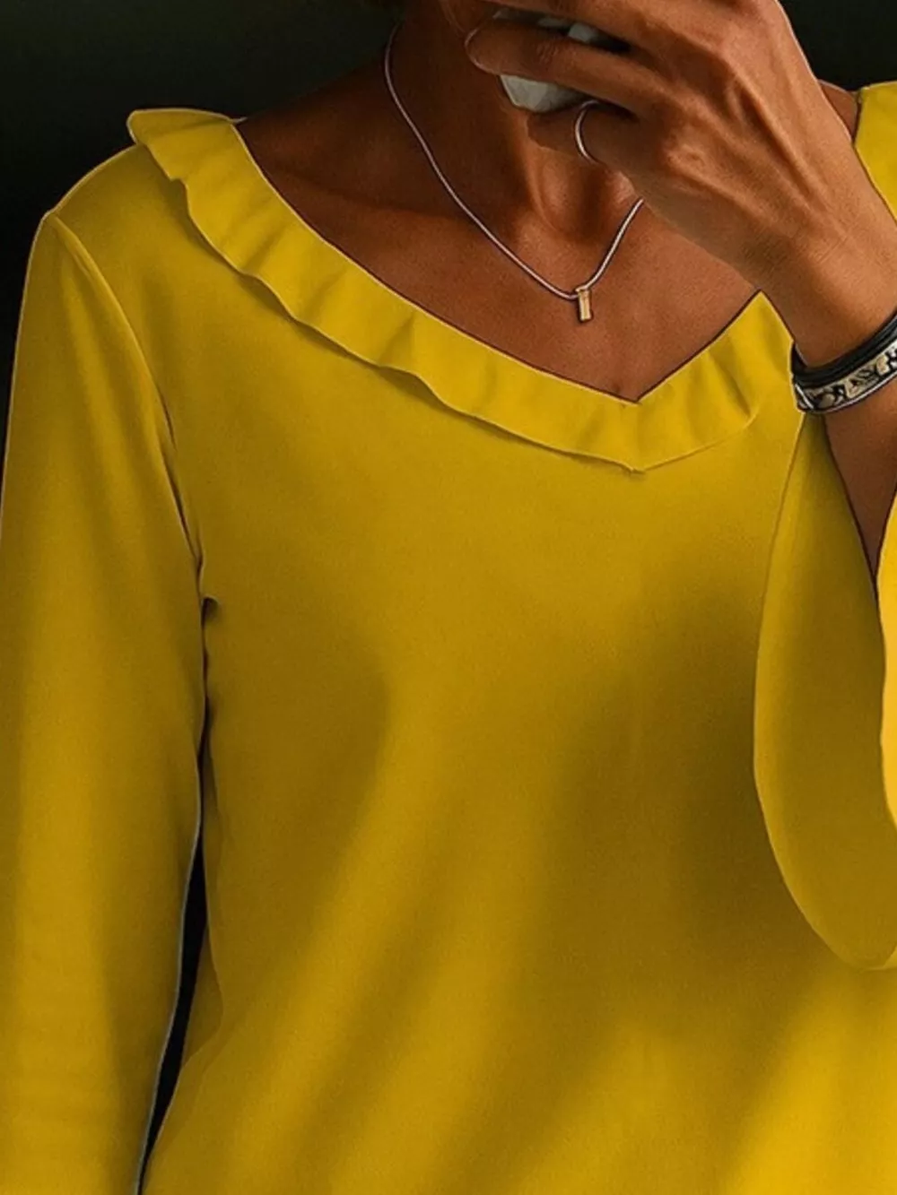 Full Size Ruffled V-Neck Long Sleeve Blouse Plus Size, image 11