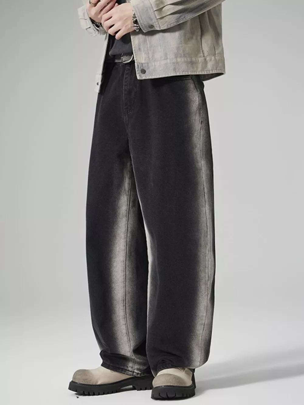 Men's Plus Size Washed Wide Leg Jeans, image 4